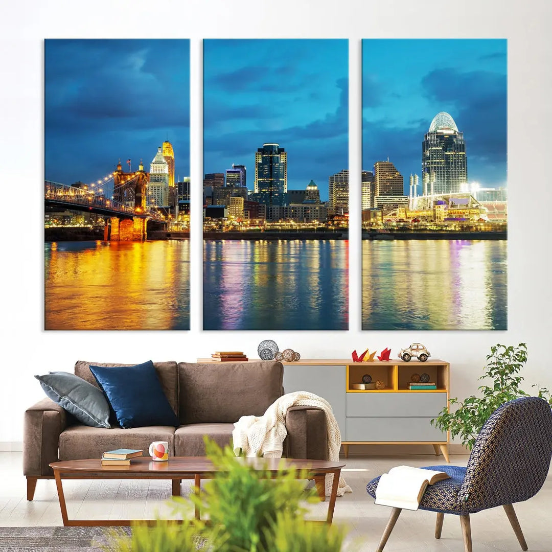 Stunning Cincinnati Cityscape Print Night Skyline Wall Art Canvas Wall Decor