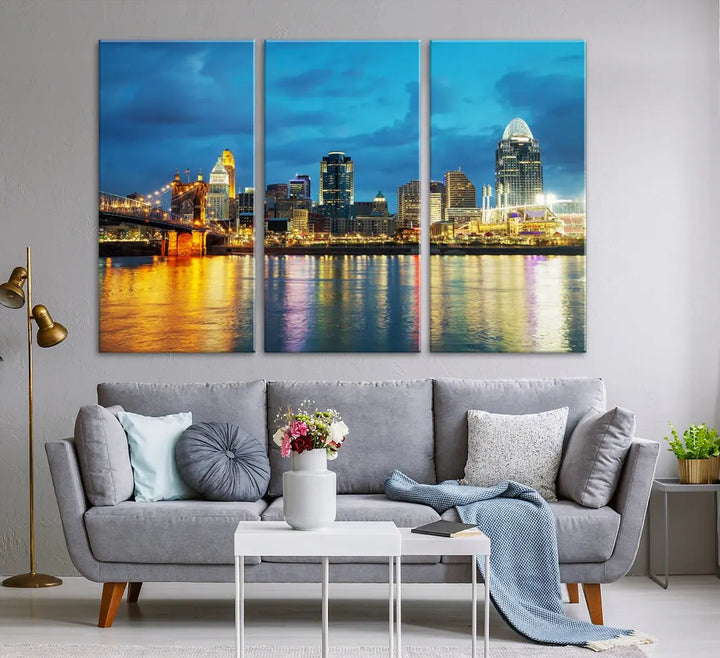 Stunning Cincinnati Cityscape Print Night Skyline Wall Art Canvas Wall Decor