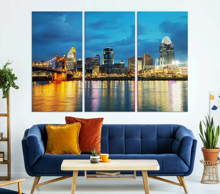 Stunning Cincinnati Cityscape Print Night Skyline Wall Art Canvas Wall Decor