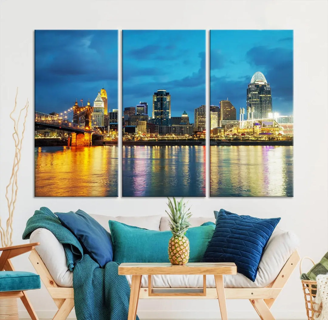 Stunning Cincinnati Cityscape Print Night Skyline Wall Art Canvas Wall Decor