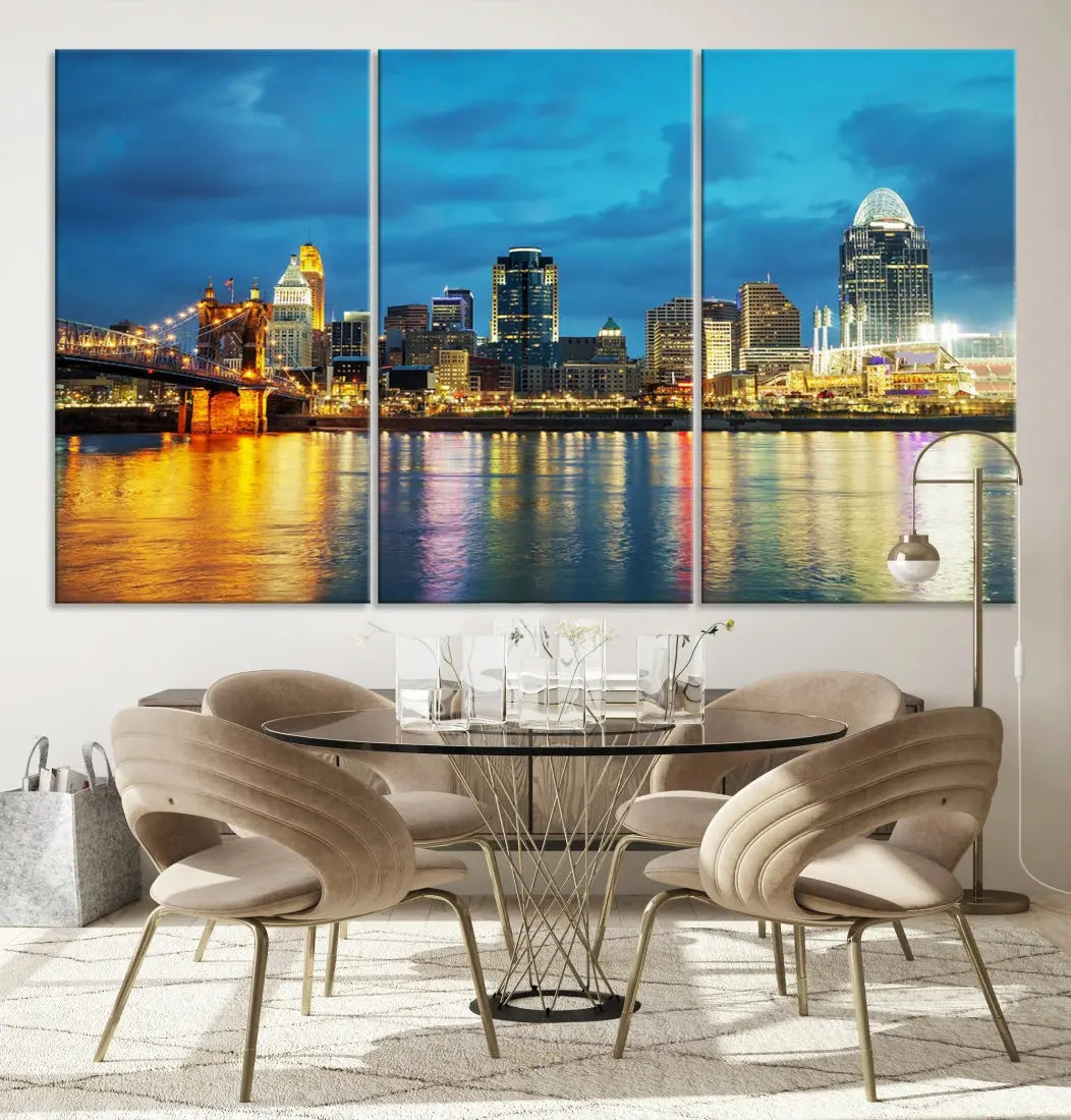 Stunning Cincinnati Cityscape Print Night Skyline Wall Art Canvas Wall Decor