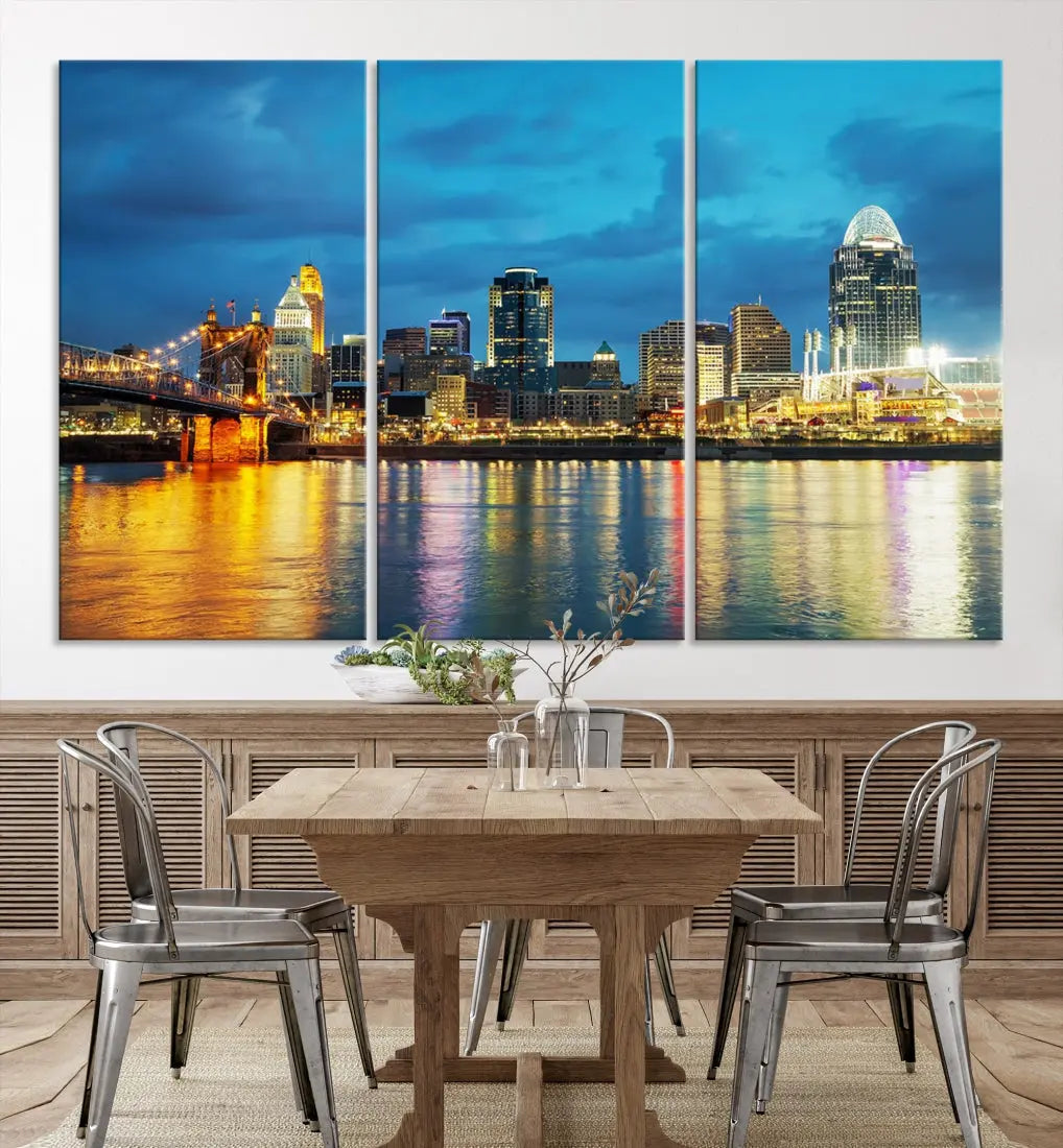 Stunning Cincinnati Cityscape Print Night Skyline Wall Art Canvas Wall Decor