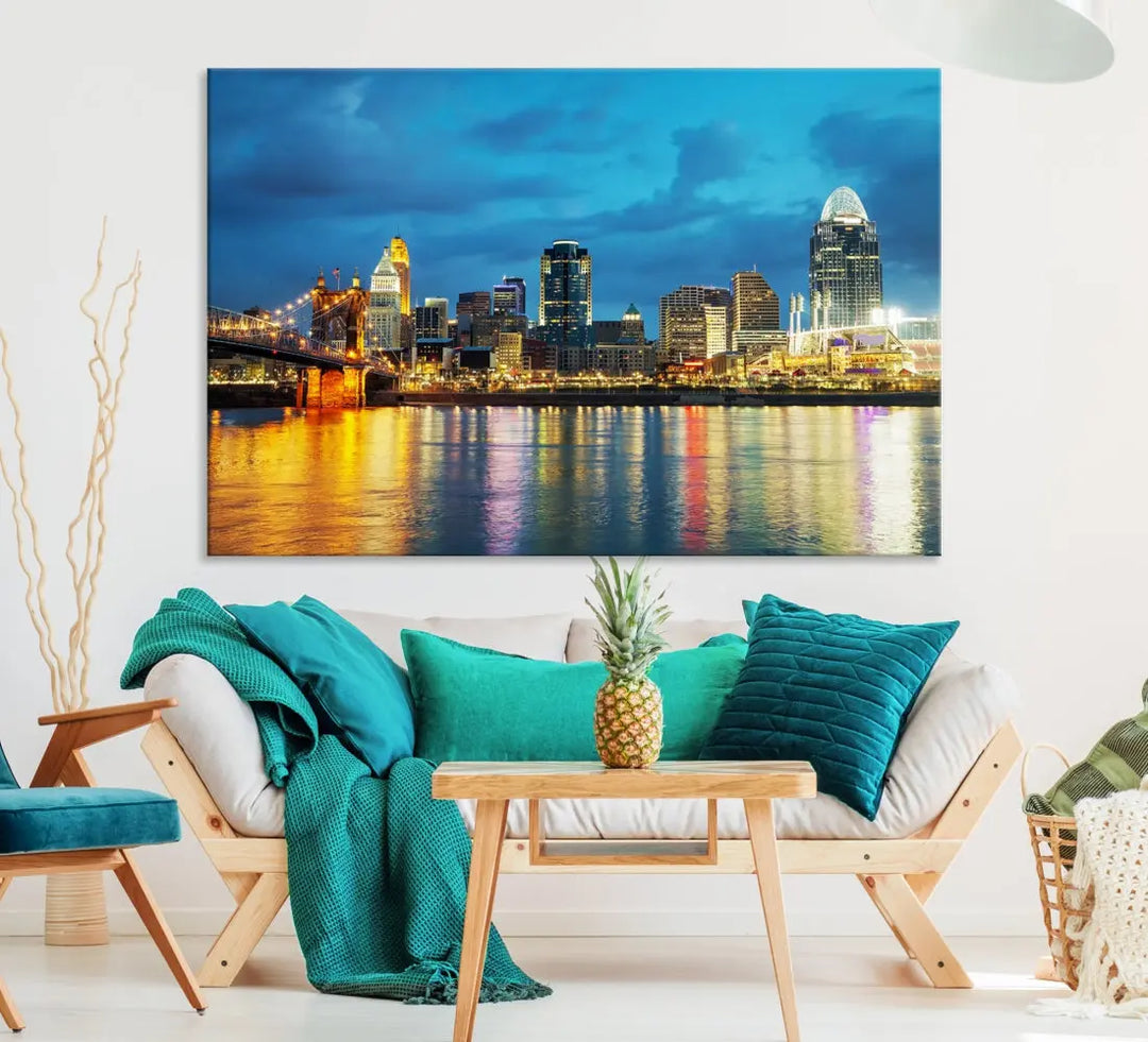 Stunning Cincinnati Cityscape Print Night Skyline Wall Art Canvas Wall Decor