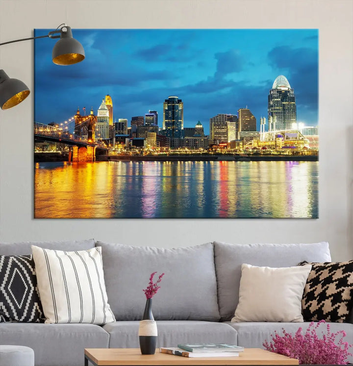 Stunning Cincinnati Cityscape Print Night Skyline Wall Art Canvas Wall Decor