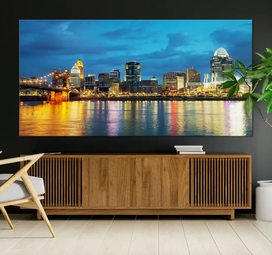 Stunning Cincinnati Cityscape Print Night Skyline Wall Art Canvas Wall Decor