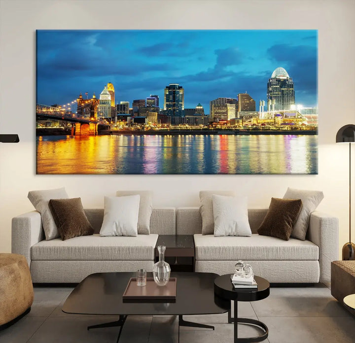 Stunning Cincinnati Cityscape Print Night Skyline Wall Art Canvas Wall Decor