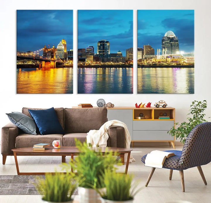 Stunning Cincinnati Cityscape Print Night Skyline Wall Art Canvas Wall Decor