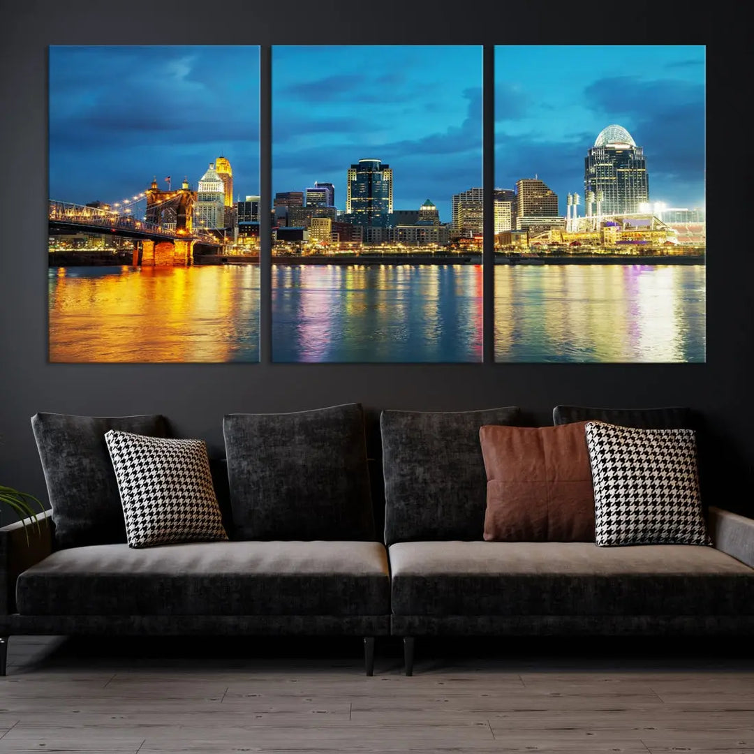 Stunning Cincinnati Cityscape Print Night Skyline Wall Art Canvas Wall Decor