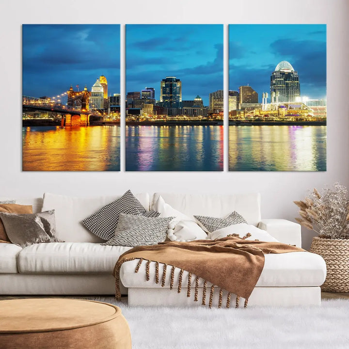 Stunning Cincinnati Cityscape Print Night Skyline Wall Art Canvas Wall Decor