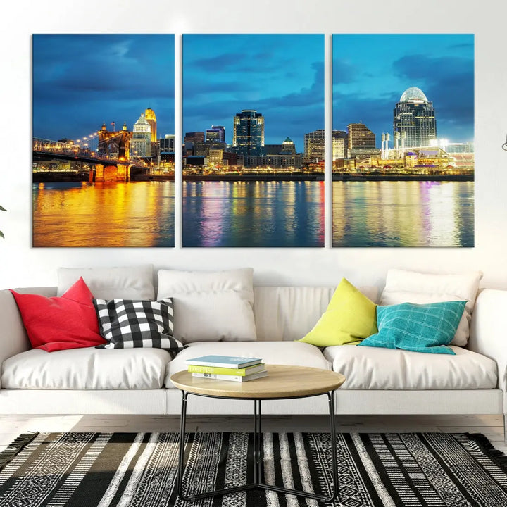 Stunning Cincinnati Cityscape Print Night Skyline Wall Art Canvas Wall Decor