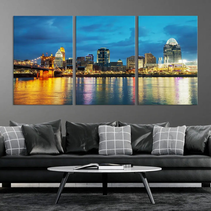 Stunning Cincinnati Cityscape Print Night Skyline Wall Art Canvas Wall Decor