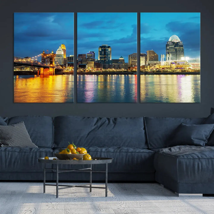 Stunning Cincinnati Cityscape Print Night Skyline Wall Art Canvas Wall Decor