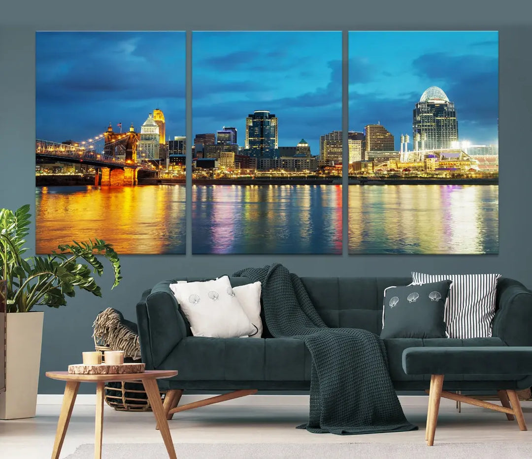 Stunning Cincinnati Cityscape Print Night Skyline Wall Art Canvas Wall Decor