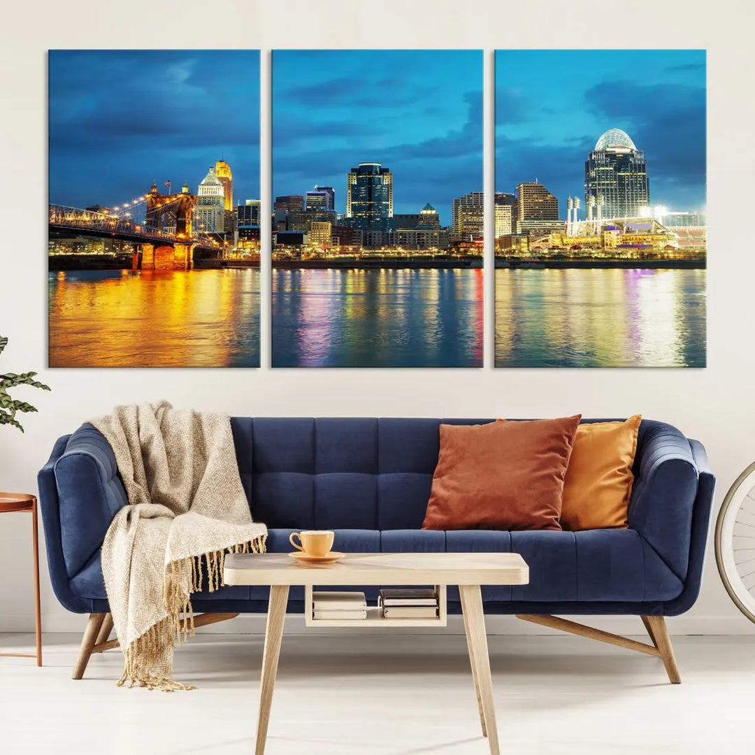 Stunning Cincinnati Cityscape Print Night Skyline Wall Art Canvas Wall Decor