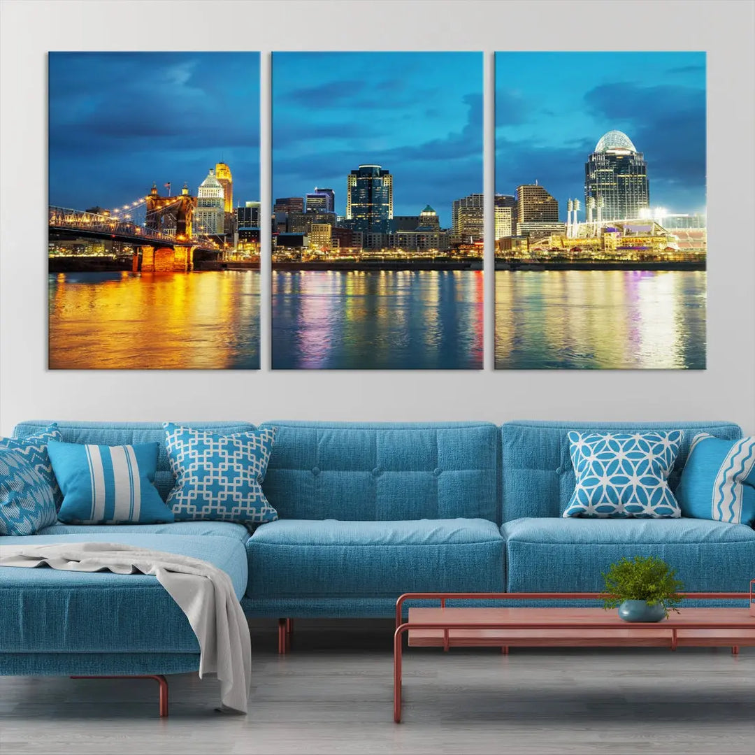 Stunning Cincinnati Cityscape Print Night Skyline Wall Art Canvas Wall Decor