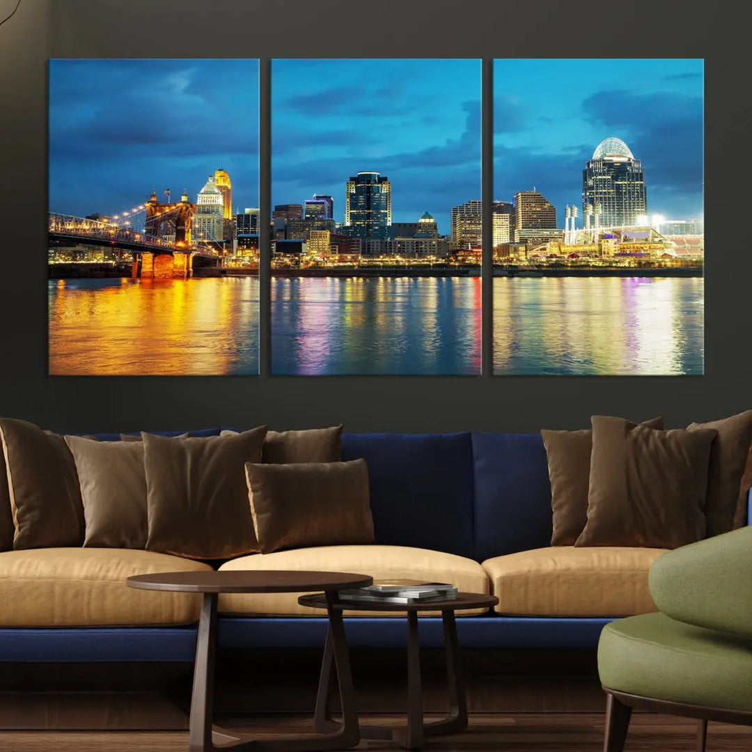 Stunning Cincinnati Cityscape Print Night Skyline Wall Art Canvas Wall Decor