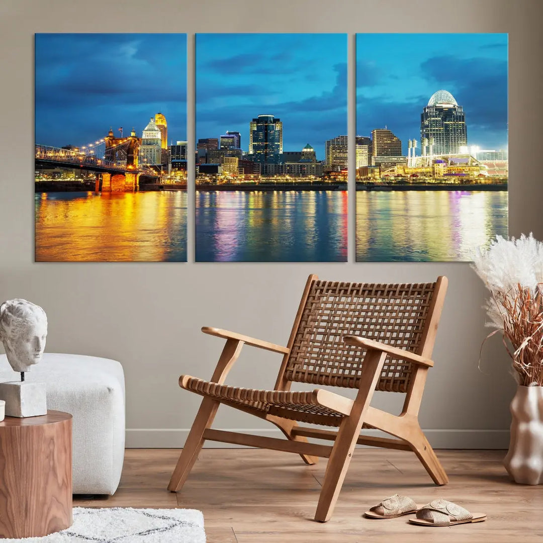 Stunning Cincinnati Cityscape Print Night Skyline Wall Art Canvas Wall Decor