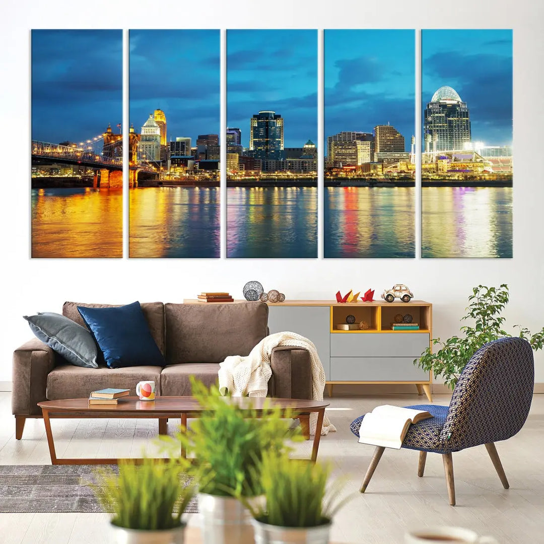 Stunning Cincinnati Cityscape Print Night Skyline Wall Art Canvas Wall Decor