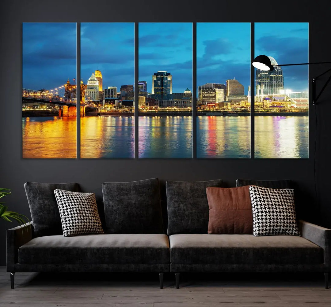 Stunning Cincinnati Cityscape Print Night Skyline Wall Art Canvas Wall Decor