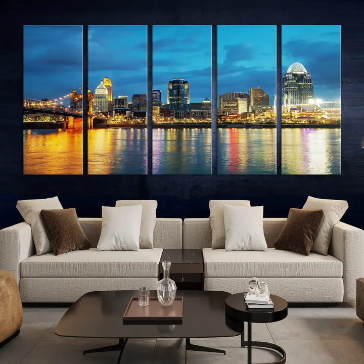 Stunning Cincinnati Cityscape Print Night Skyline Wall Art Canvas Wall Decor