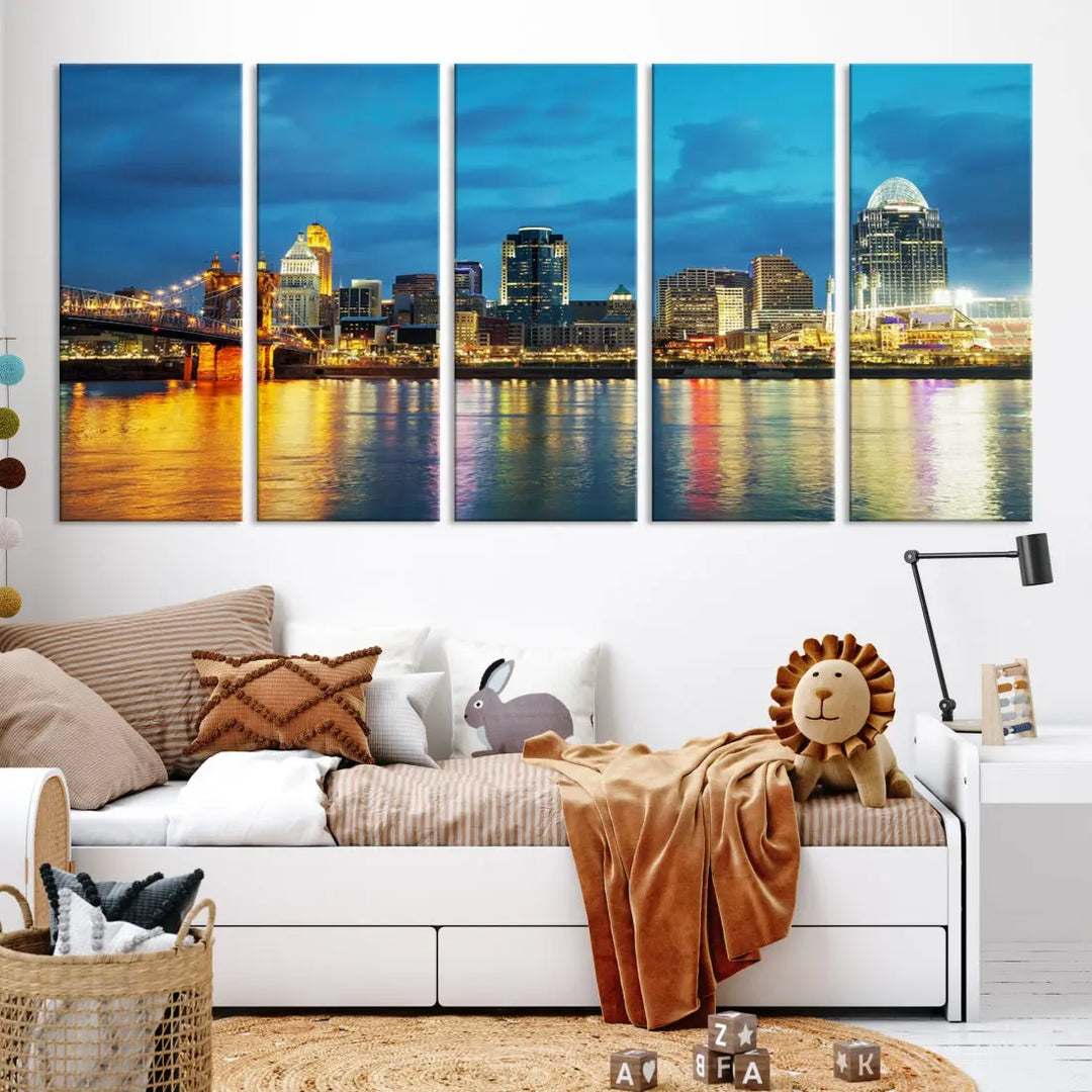 Stunning Cincinnati Cityscape Print Night Skyline Wall Art Canvas Wall Decor