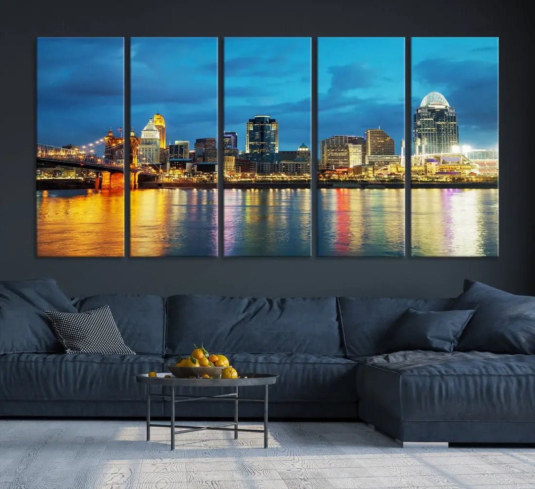 Stunning Cincinnati Cityscape Print Night Skyline Wall Art Canvas Wall Decor