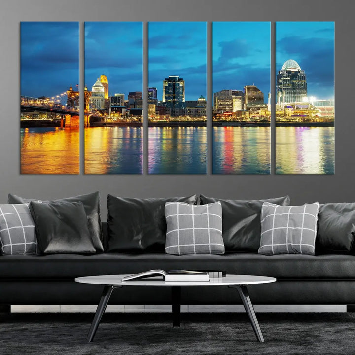 Stunning Cincinnati Cityscape Print Night Skyline Wall Art Canvas Wall Decor