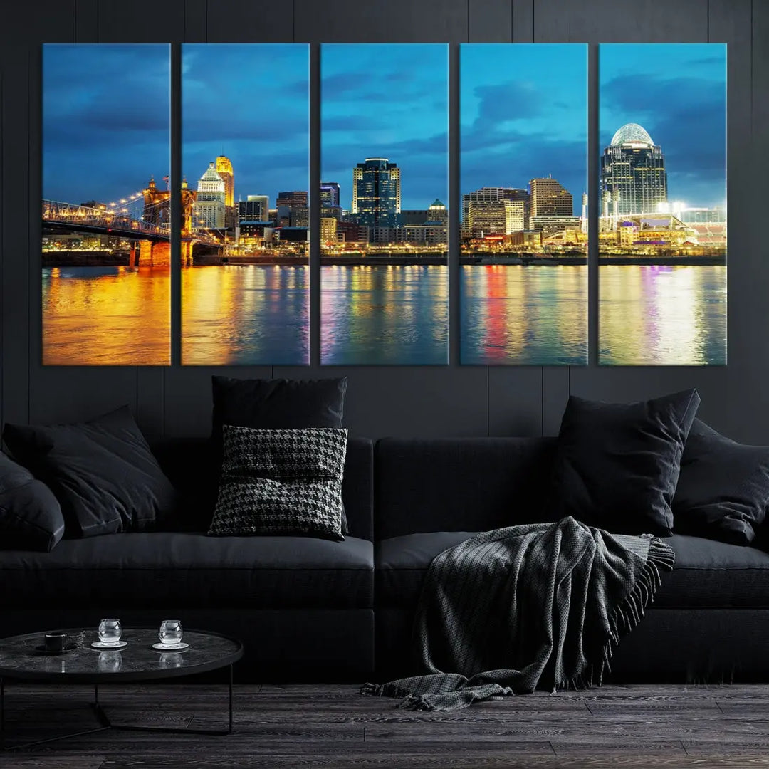 Stunning Cincinnati Cityscape Print Night Skyline Wall Art Canvas Wall Decor