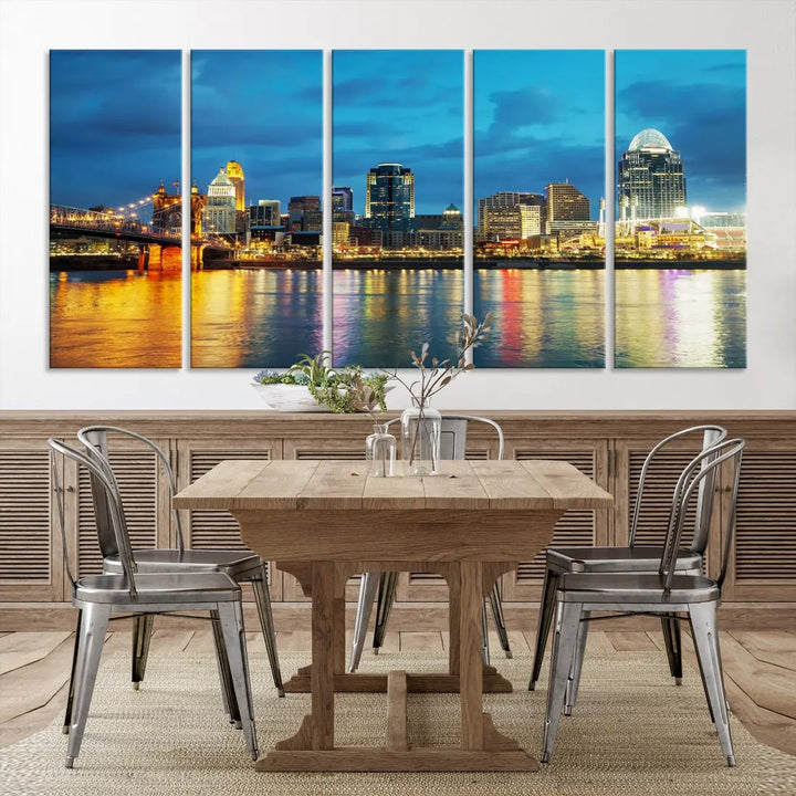 Stunning Cincinnati Cityscape Print Night Skyline Wall Art Canvas Wall Decor