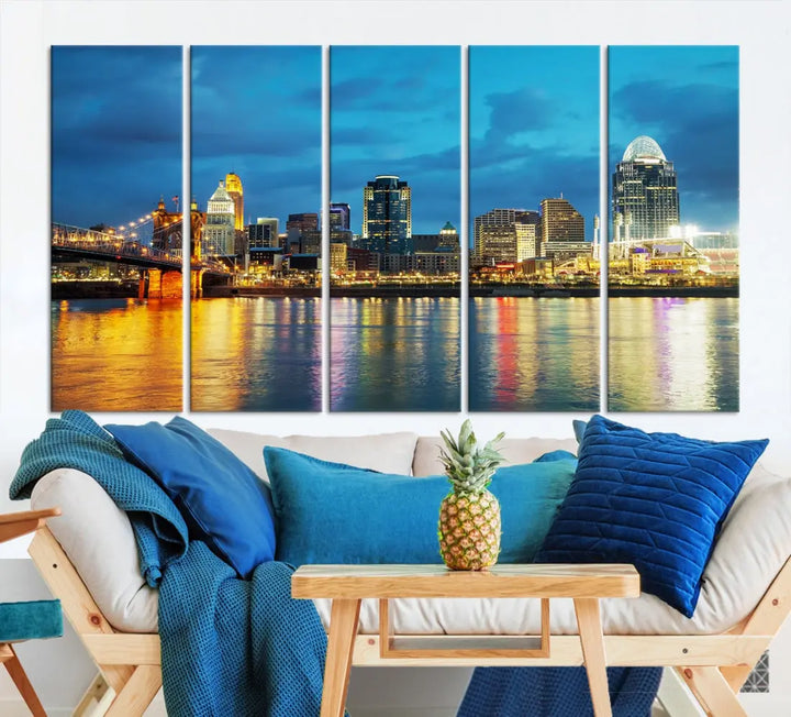 Stunning Cincinnati Cityscape Print Night Skyline Wall Art Canvas Wall Decor