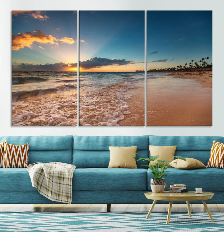 Stunning Coastal Sunset Canvas Print Wall Art for Ocean & Beach LoversA Must-Have Decor Piece