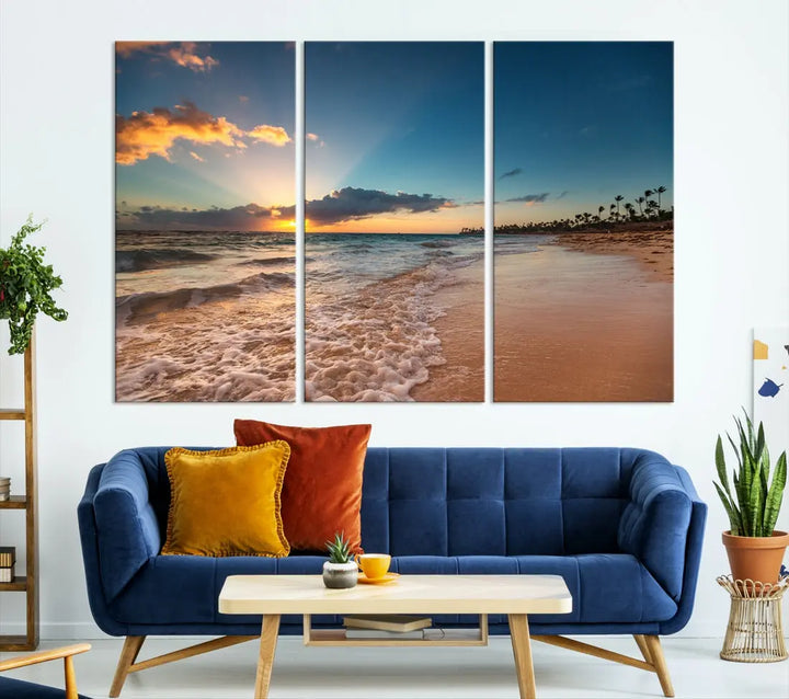 Stunning Coastal Sunset Canvas Print Wall Art for Ocean & Beach LoversA Must-Have Decor Piece