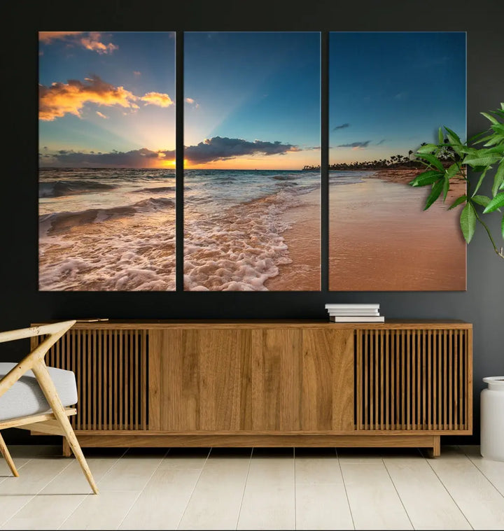 Stunning Coastal Sunset Canvas Print Wall Art for Ocean & Beach LoversA Must-Have Decor Piece