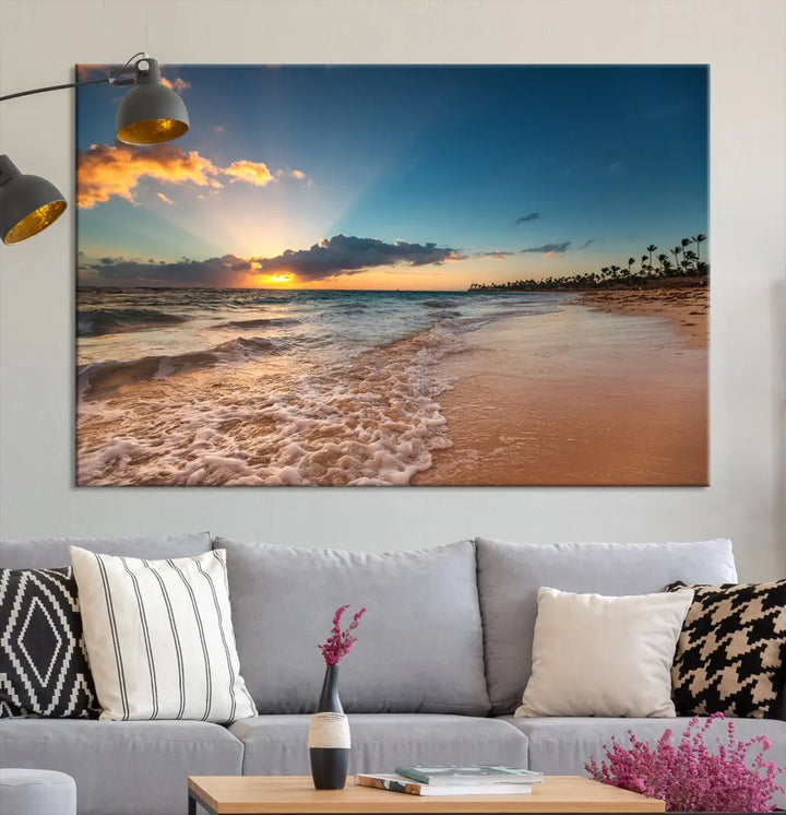 Stunning Coastal Sunset Canvas Print Wall Art for Ocean & Beach LoversA Must-Have Decor Piece