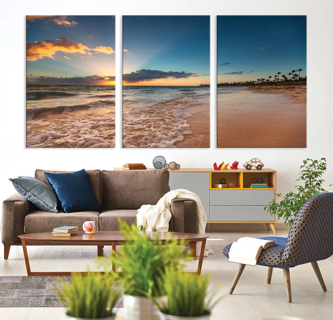 Stunning Coastal Sunset Canvas Print Wall Art for Ocean & Beach LoversA Must-Have Decor Piece