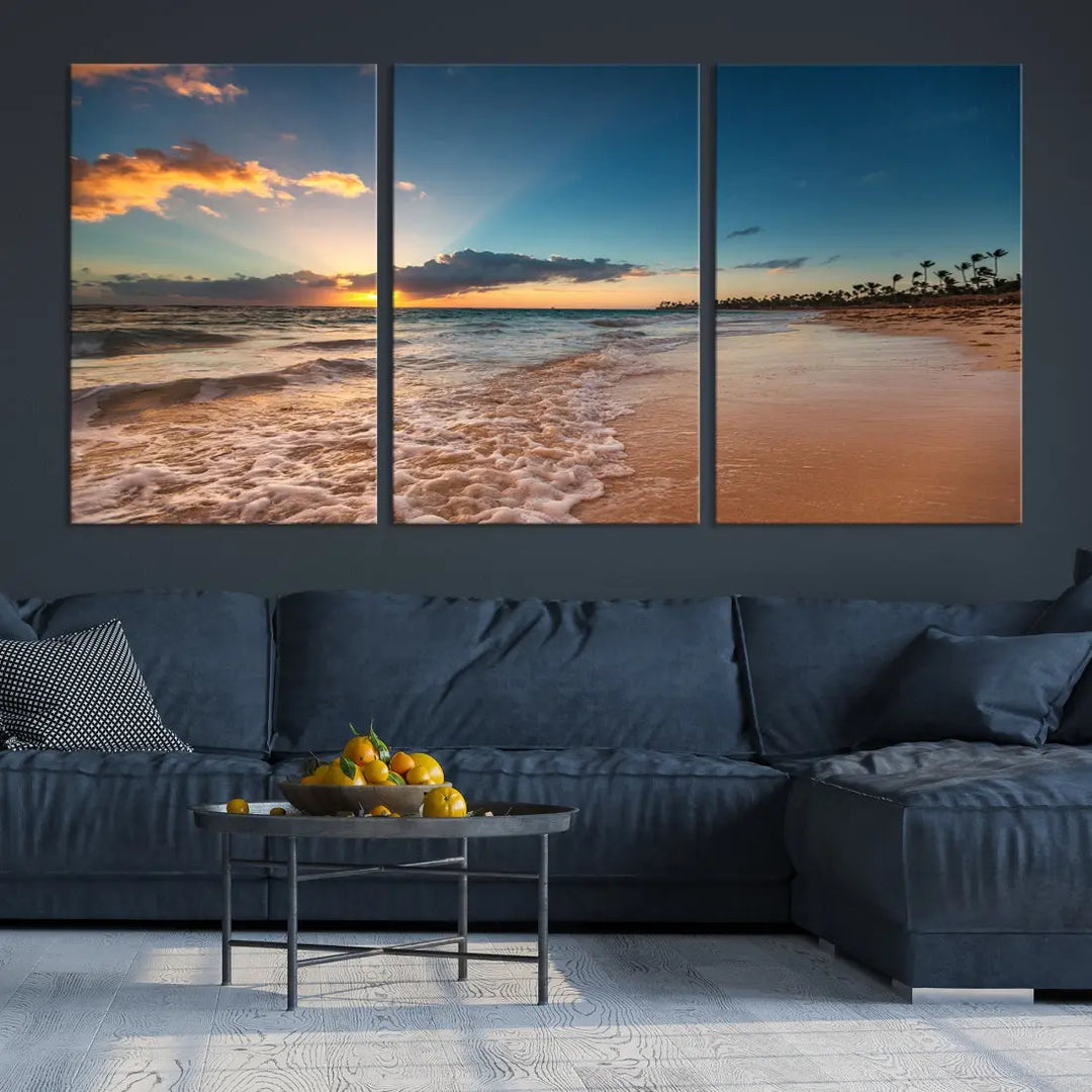 Stunning Coastal Sunset Canvas Print Wall Art for Ocean & Beach LoversA Must-Have Decor Piece