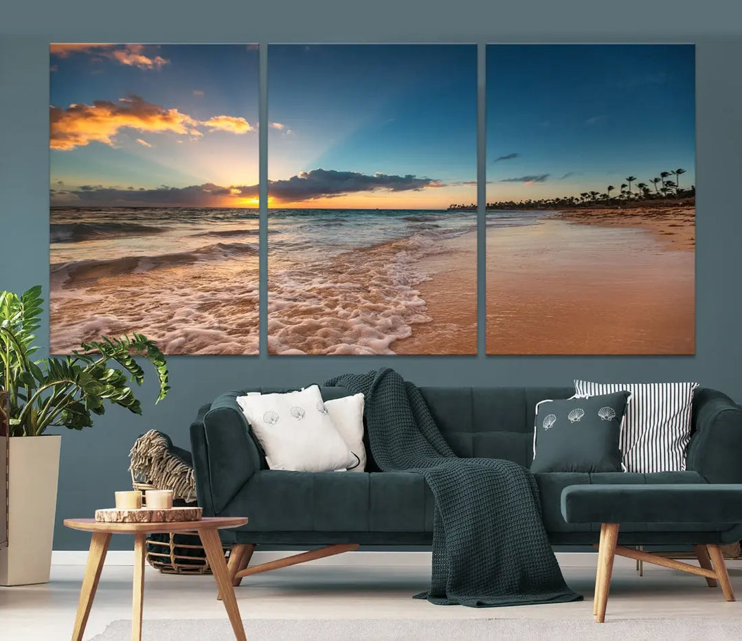 Stunning Coastal Sunset Canvas Print Wall Art for Ocean & Beach LoversA Must-Have Decor Piece