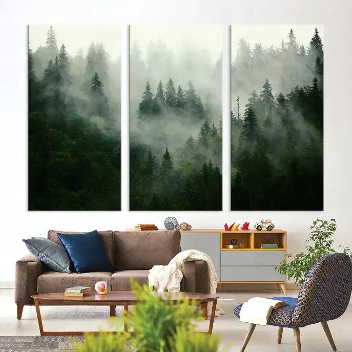 Stunning Misty Forest Foggy Landscape Large Canvas Wall Art Giclee Print