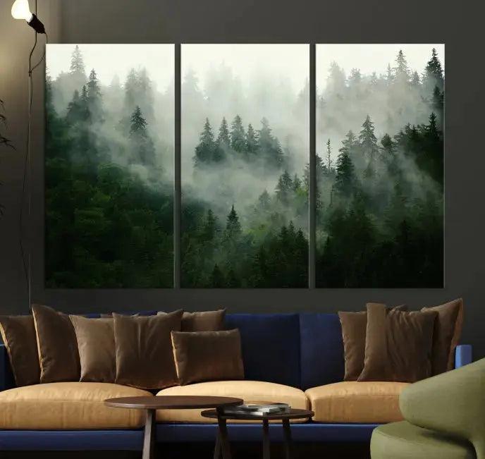 Stunning Misty Forest Foggy Landscape Large Canvas Wall Art Giclee Print