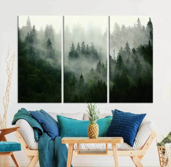 Stunning Misty Forest Foggy Landscape Large Canvas Wall Art Giclee Print