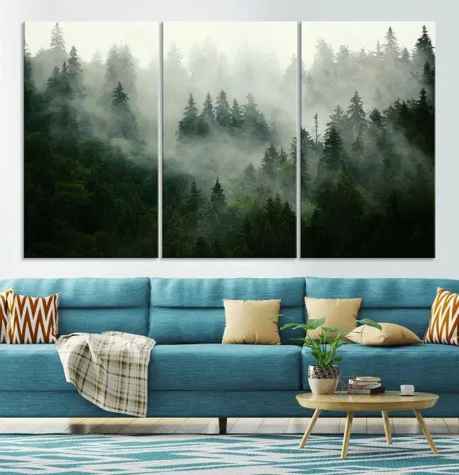 Stunning Misty Forest Foggy Landscape Large Canvas Wall Art Giclee Print