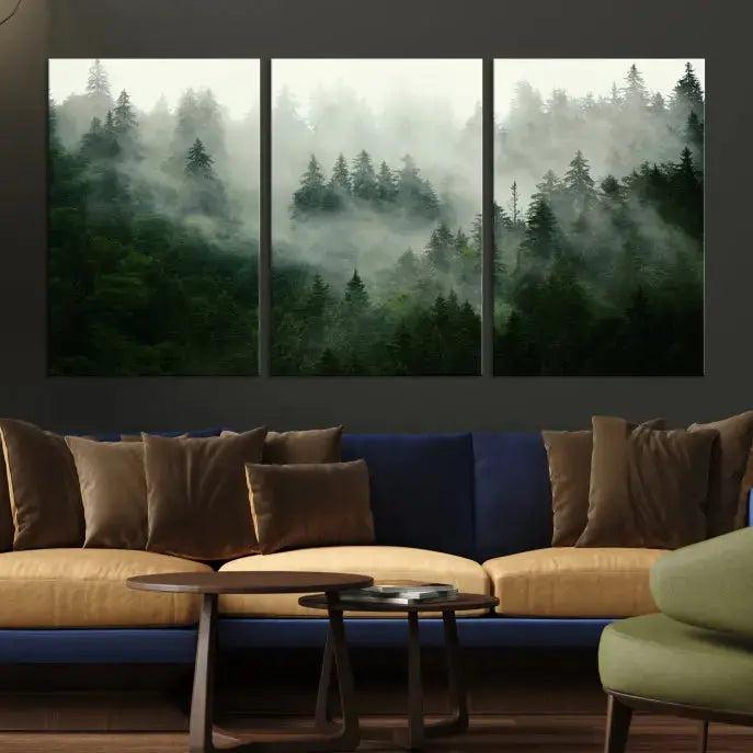 Stunning Misty Forest Foggy Landscape Large Canvas Wall Art Giclee Print