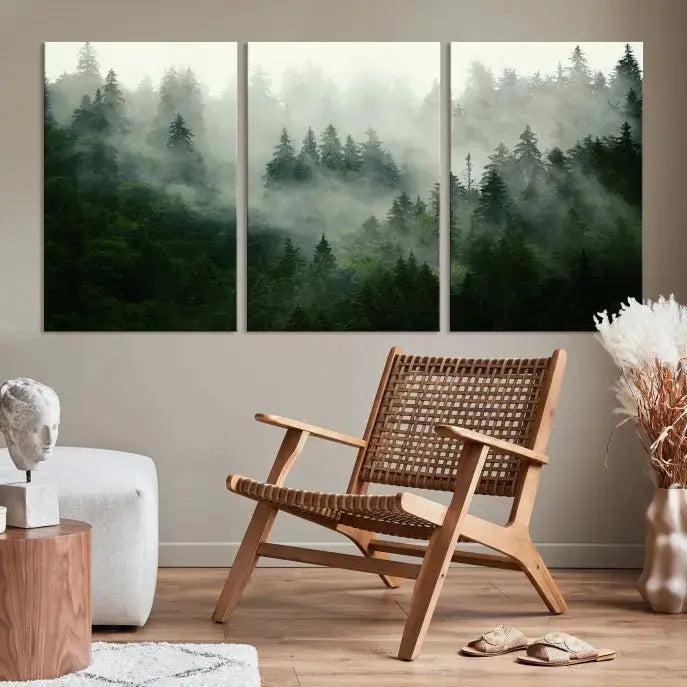 Stunning Misty Forest Foggy Landscape Large Canvas Wall Art Giclee Print