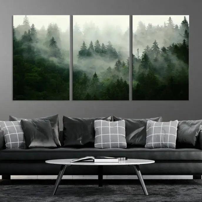 Stunning Misty Forest Foggy Landscape Large Canvas Wall Art Giclee Print