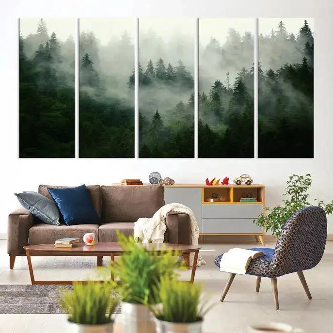 Stunning Misty Forest Foggy Landscape Large Canvas Wall Art Giclee Print