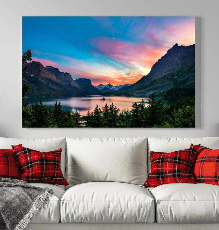 Stunning Saint Mary Lake Wall Art Print Landscape Canvas Framed