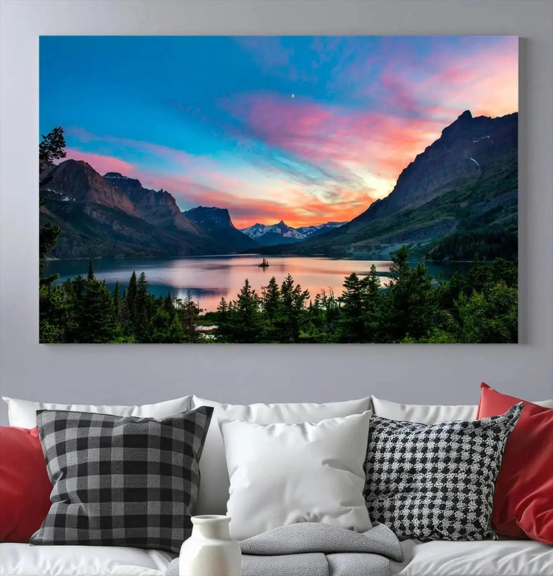 Stunning Saint Mary Lake Wall Art Print Landscape Canvas Framed