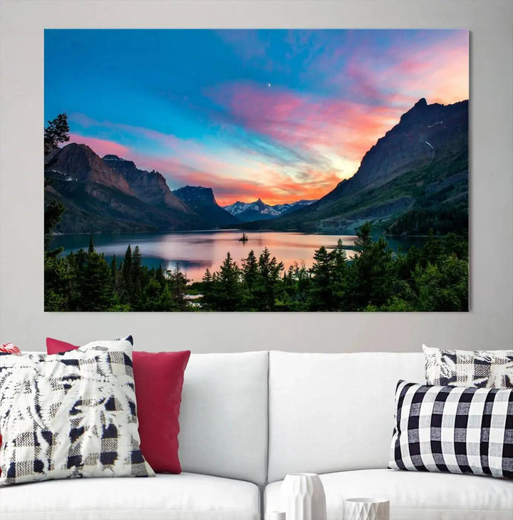 Stunning Saint Mary Lake Wall Art Print Landscape Canvas Framed