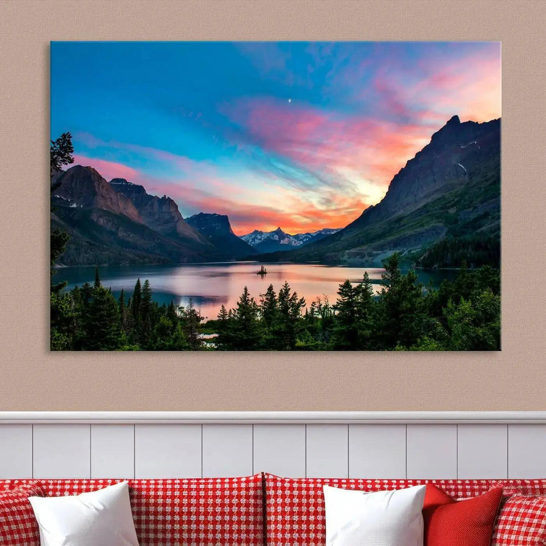 Stunning Saint Mary Lake Wall Art Print Landscape Canvas Framed