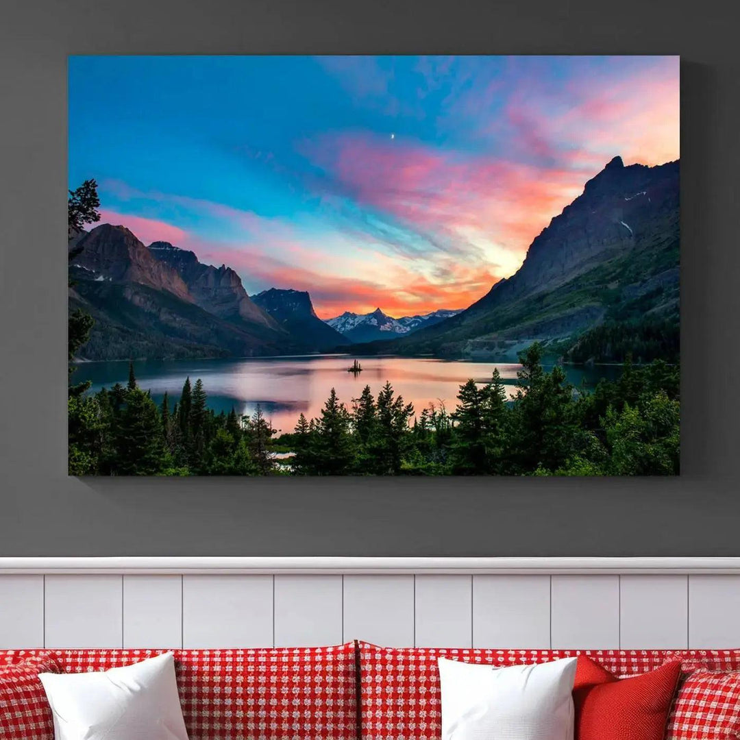 Stunning Saint Mary Lake Wall Art Print Landscape Canvas Framed